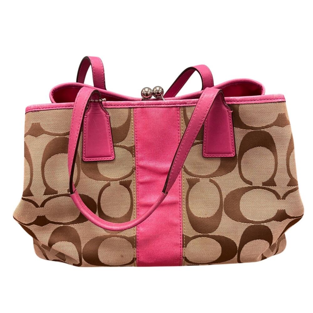 Y2K Coach Kisslock Shoulder Bag Signature Canvas Pink & Brown